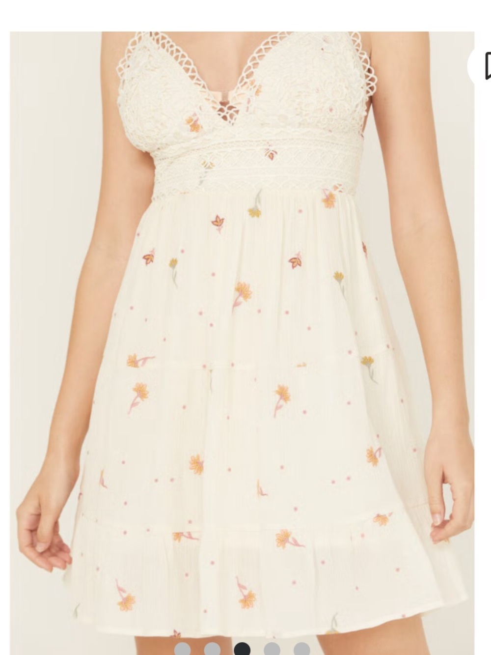 Boot Barn A.Tap Crocheted Top Embroidered Floral Mini Dress. Size Large. - Picture 4 of 16